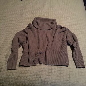 Cozy Greenish Brown Turtleneck Cropped Sweater